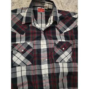 ELY‎ PLAINS Vtg Western Plaid Pearl Snap Cowboy SHIRT Men's L Rancher Authentic